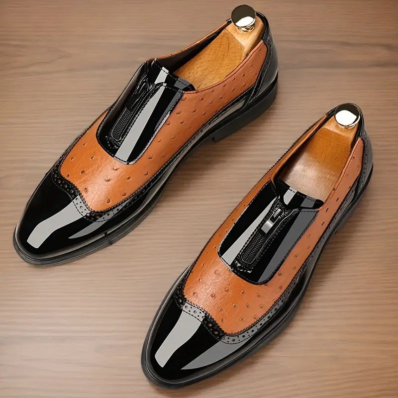 Herren Oxford Schuhe in Strauss-Optik mit Lackdetails