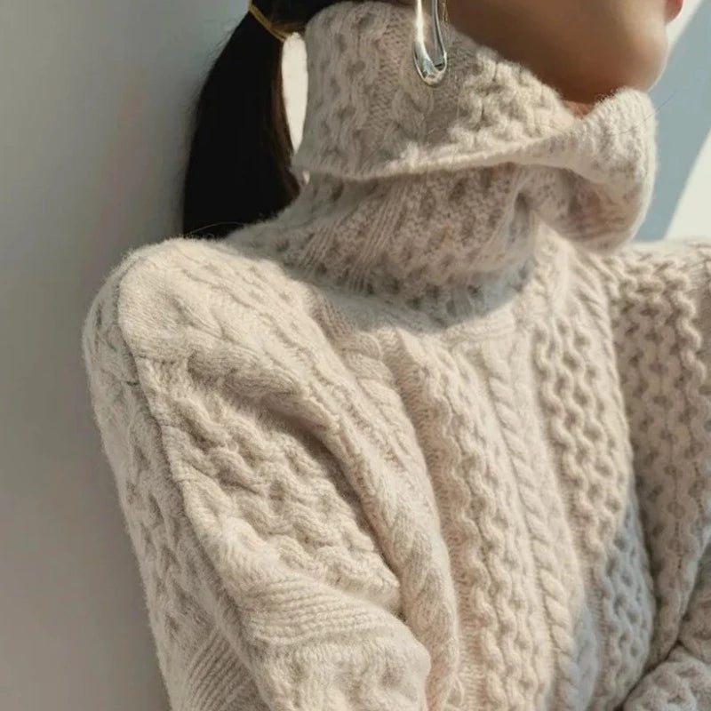 Karierter Damen Rollkragenpullover Tailliert