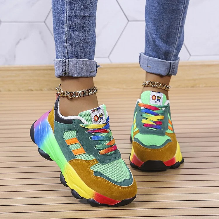Bunte Orthopädische Damen Sneaker mit Regenbogen Design