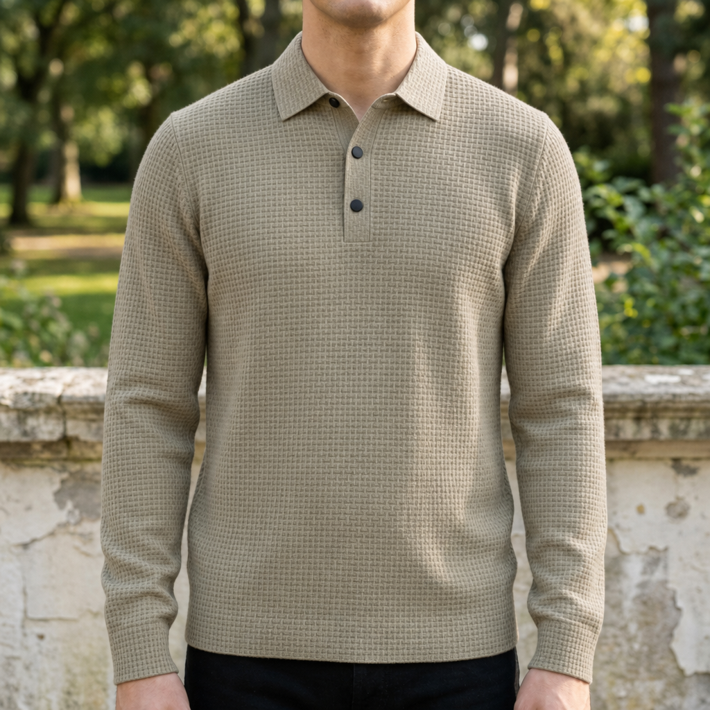 Strukturiertes Strick-Poloshirt mit Knopfleiste