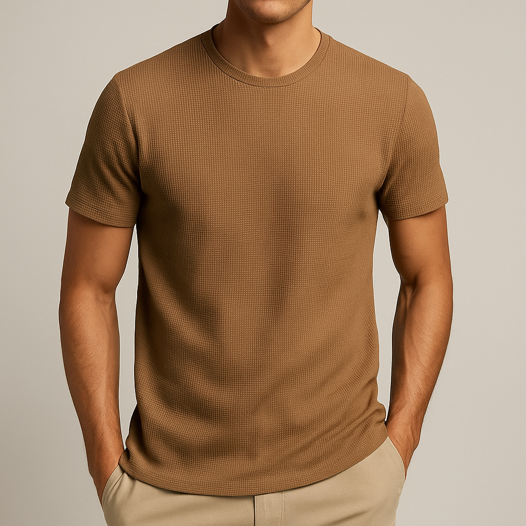Leichtes Waffle-Knit T-Shirt Aus Baumwolle