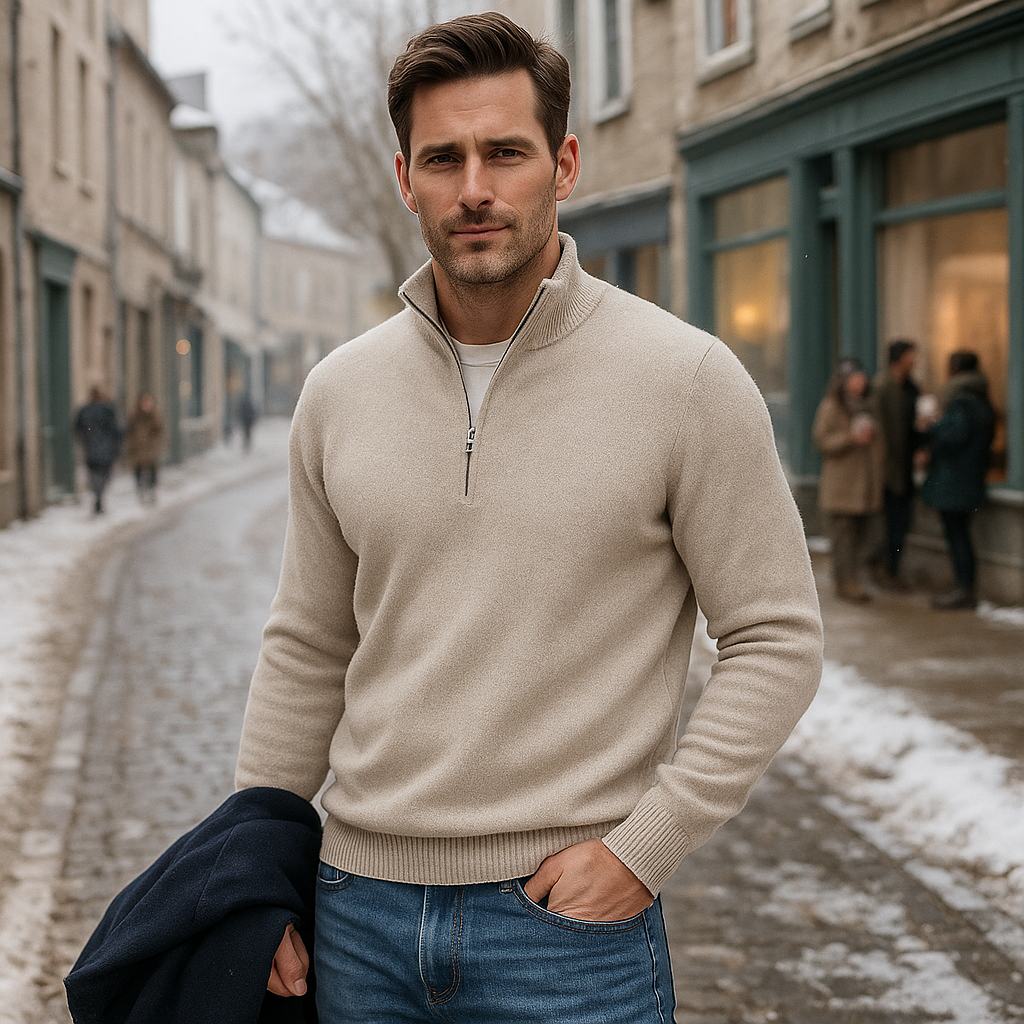 Basiques | Pull en cachemire zippé pour homme