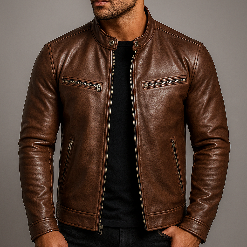 Herren Lederjacke im Vintage-Look mit Vier Taschen