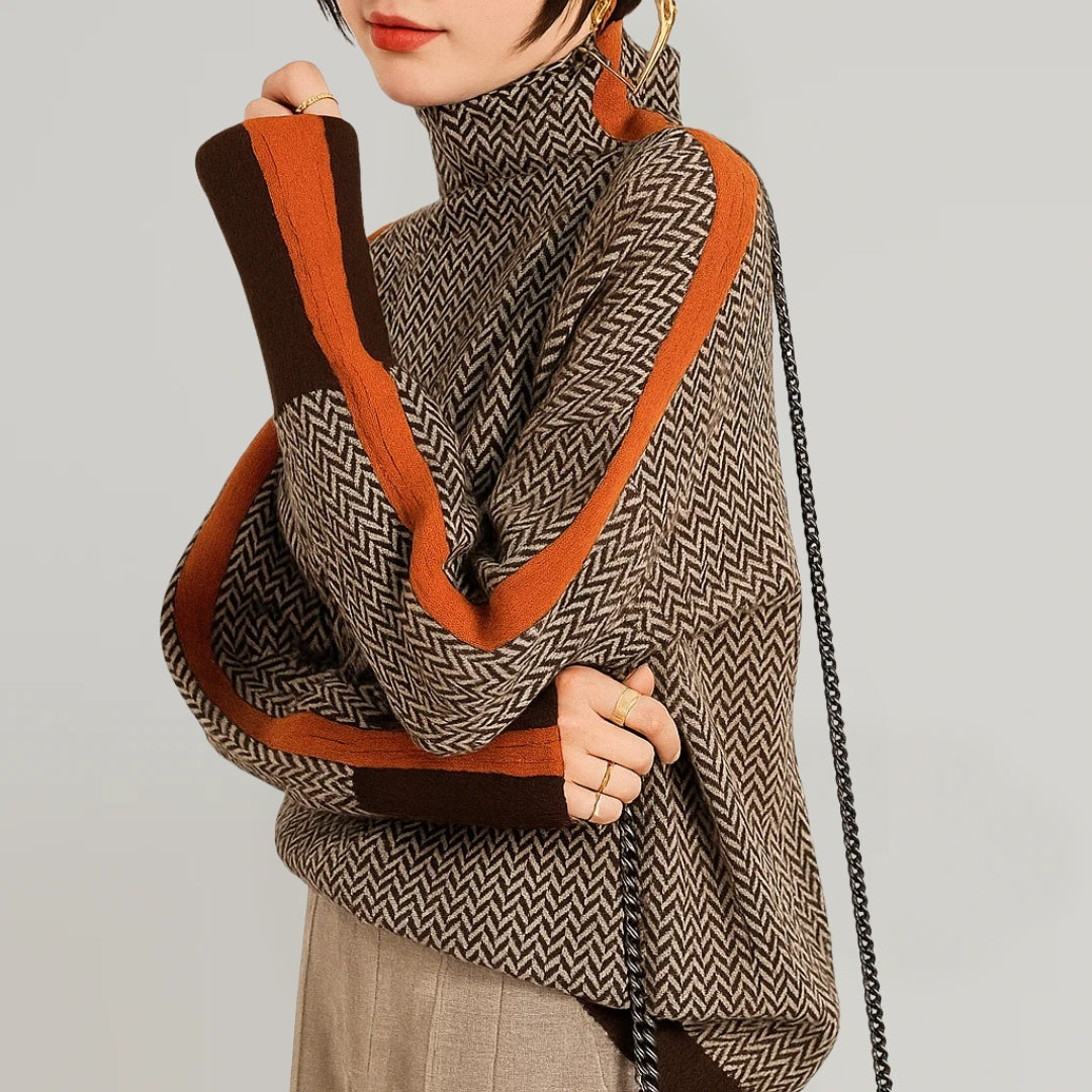 Damen Gestreifter Pullover mit Stehkragen