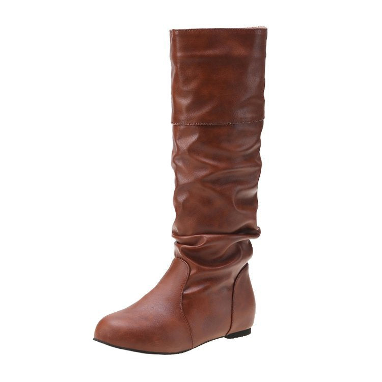 Damen Plissee Stiefel mit Blockabsatz