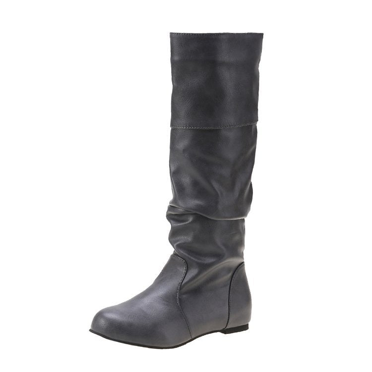 Damen Plissee Stiefel mit Blockabsatz