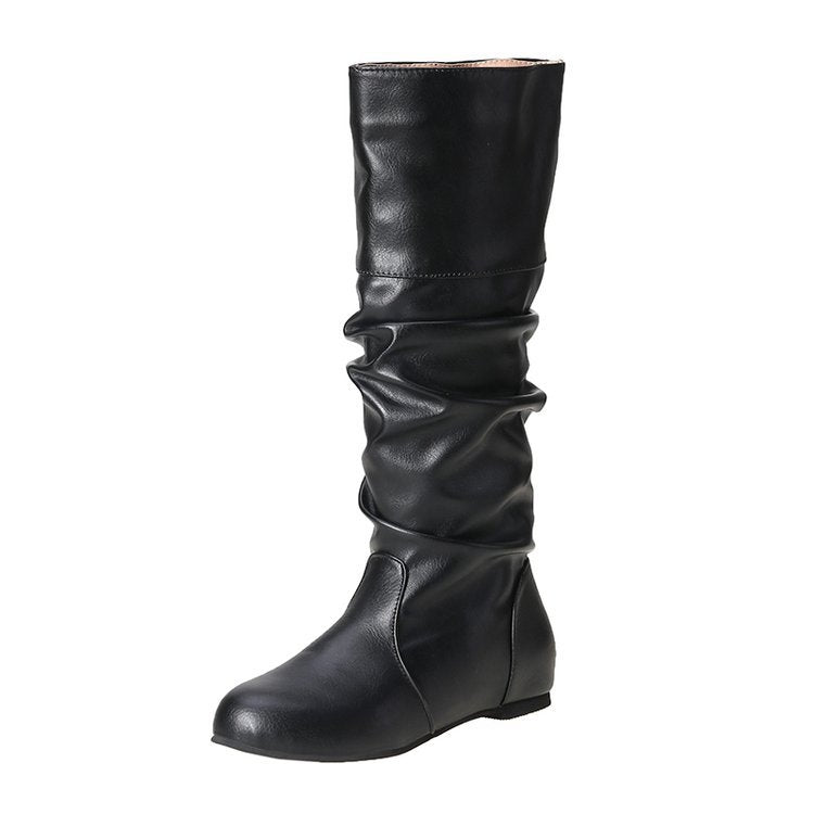 Damen Plissee Stiefel mit Blockabsatz