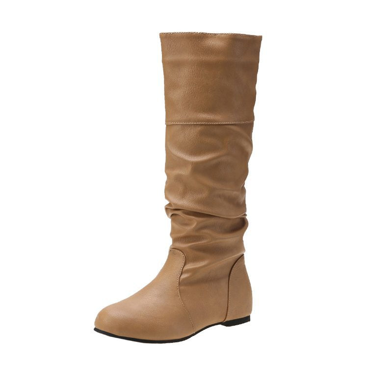 Damen Plissee Stiefel mit Blockabsatz