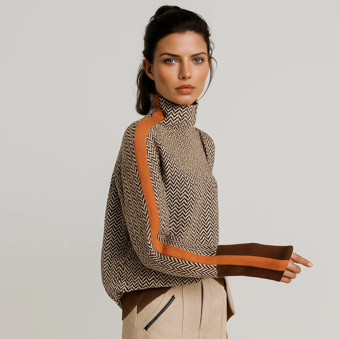 Damen Gestreifter Pullover mit Stehkragen