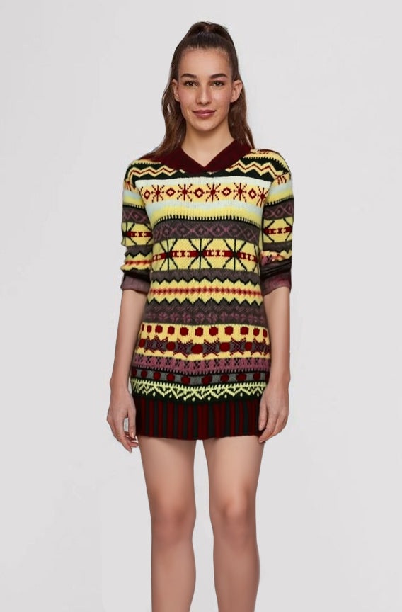 Damen Norwegerpullover Mit Kapuze