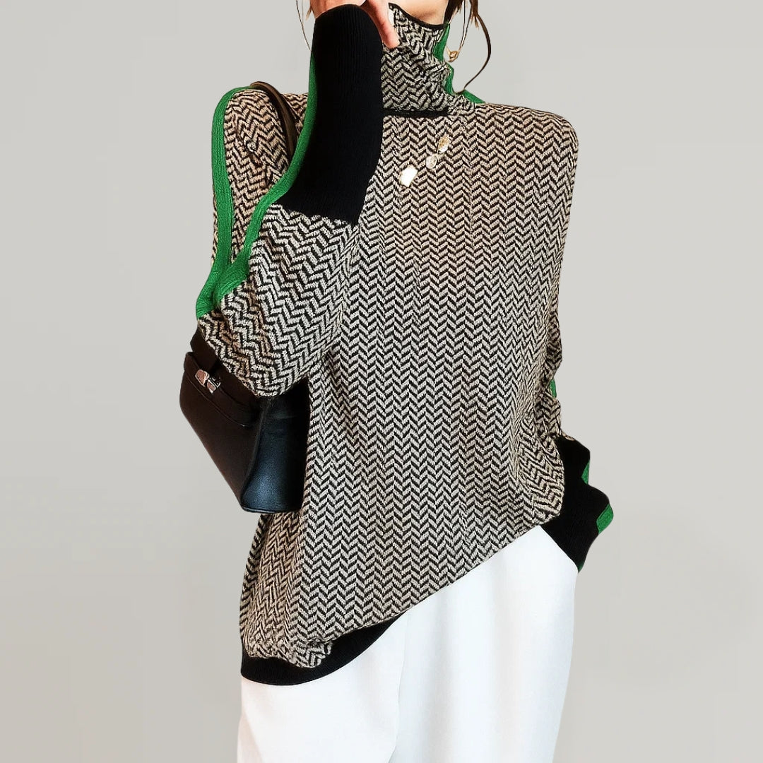 Damen Gestreifter Pullover mit Stehkragen