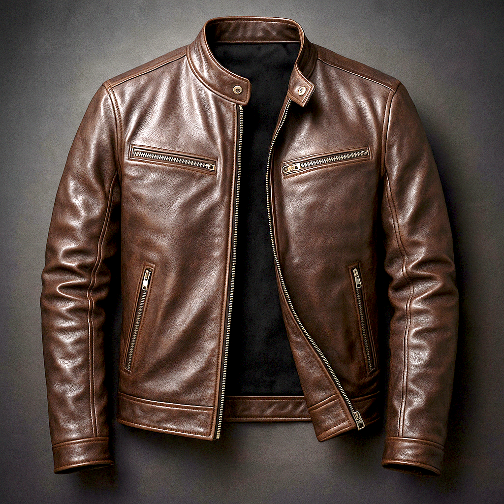 Herren Lederjacke im Vintage-Look mit Vier Taschen