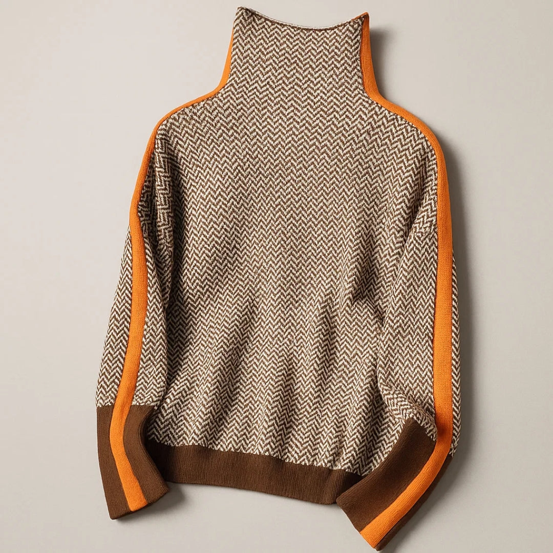 Damen Gestreifter Pullover mit Stehkragen