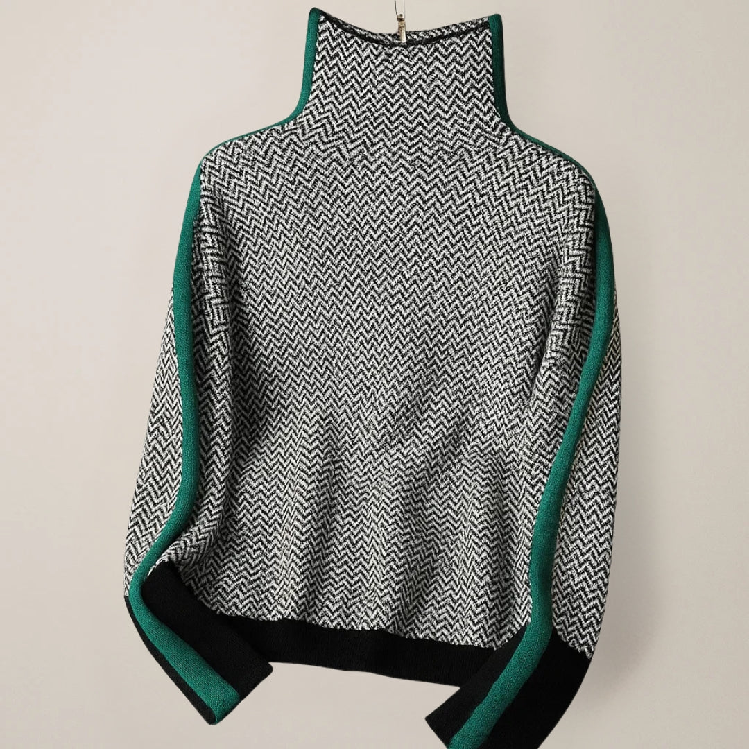 Damen Gestreifter Pullover mit Stehkragen