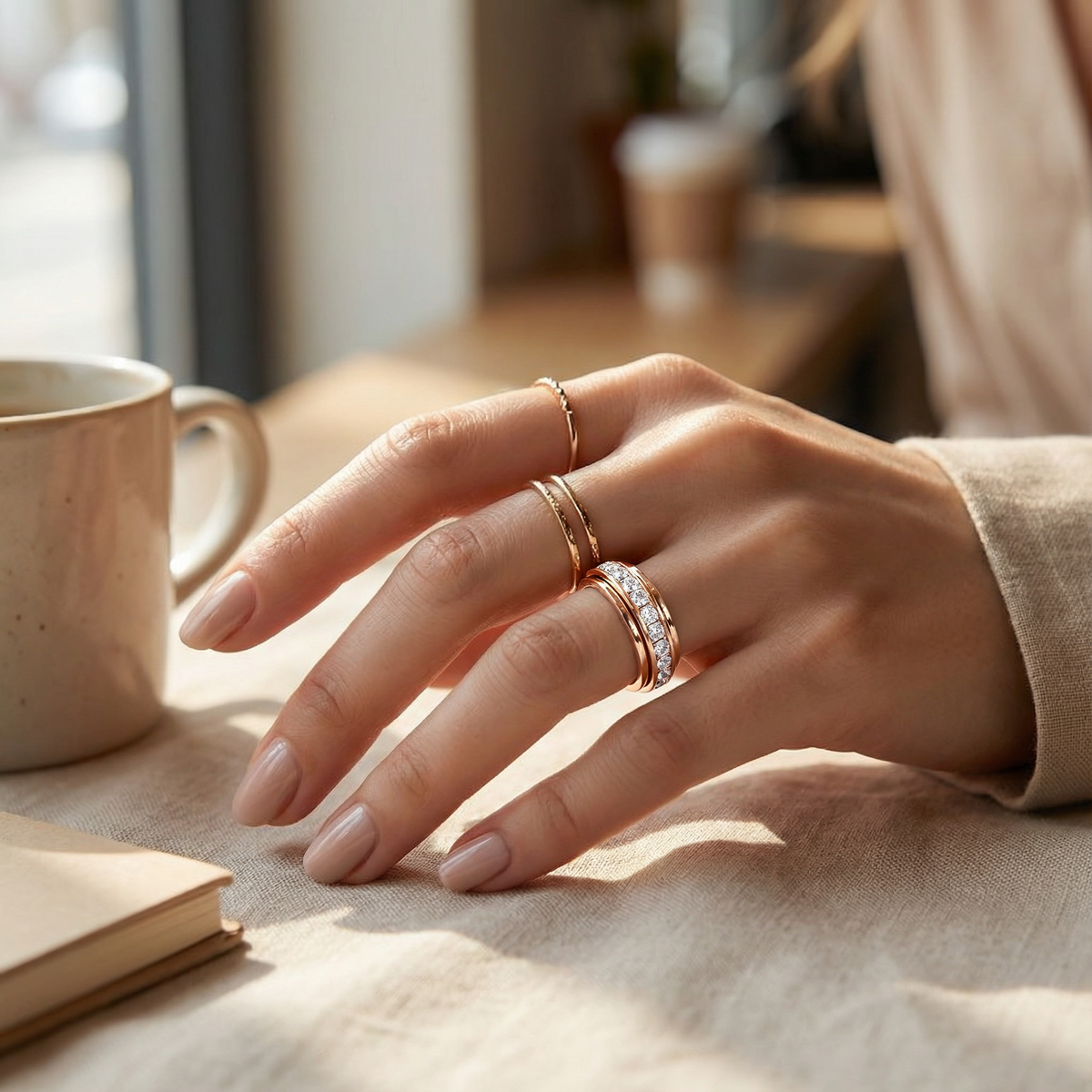 Drehbarer Spinner Ring mit Zirkonia Steinen