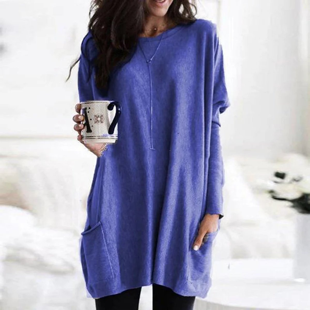 Oversize Tunika Pullover Mit Taschen