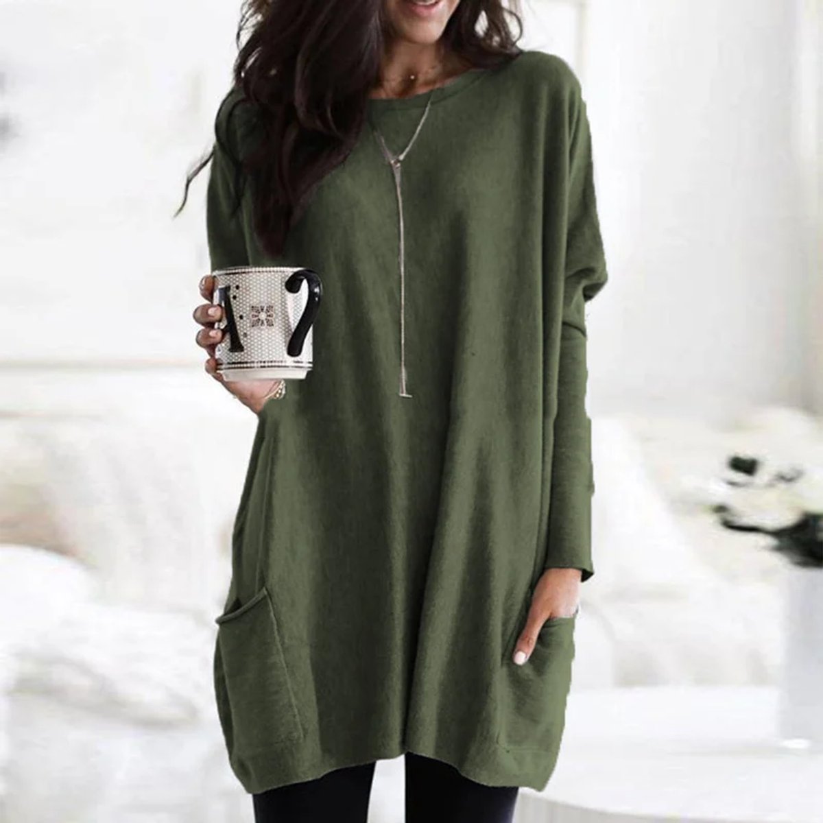 Oversize Tunika Pullover Mit Taschen