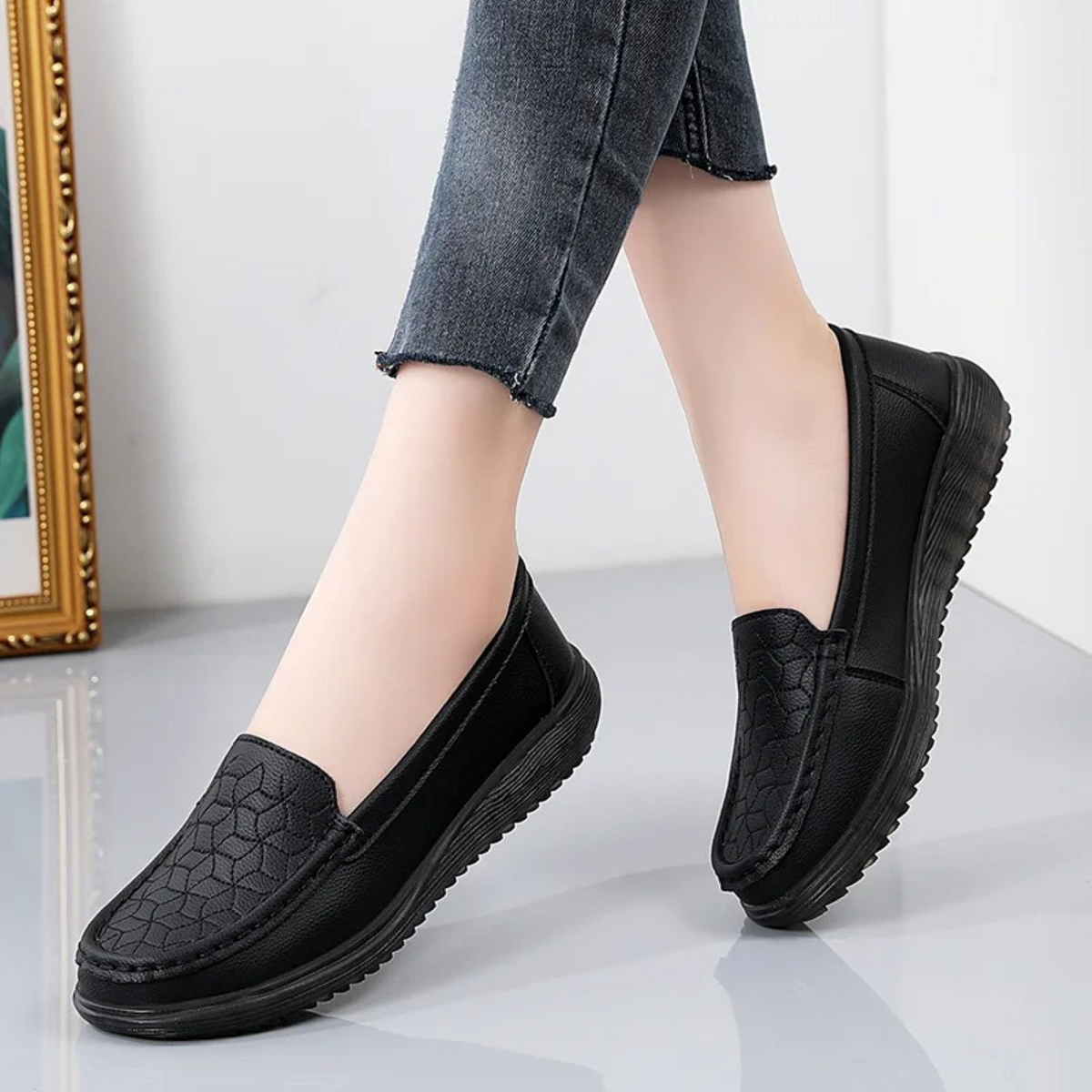 Damen Loafer mit Prägung in Lederoptik