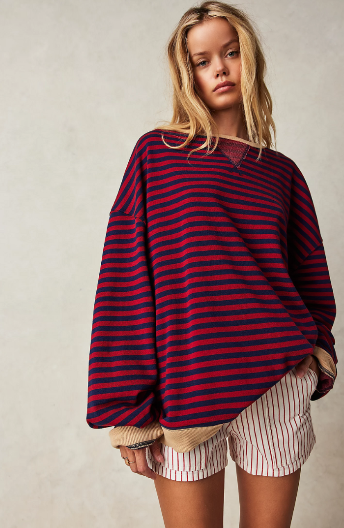Gestreifter Oversize Damen Pullover Mit Langen Ärmeln