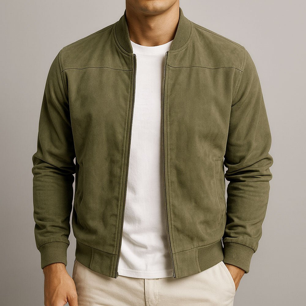Elegante Herren Bomberjacke aus Velourskunstleder-Optik in Slim Fit