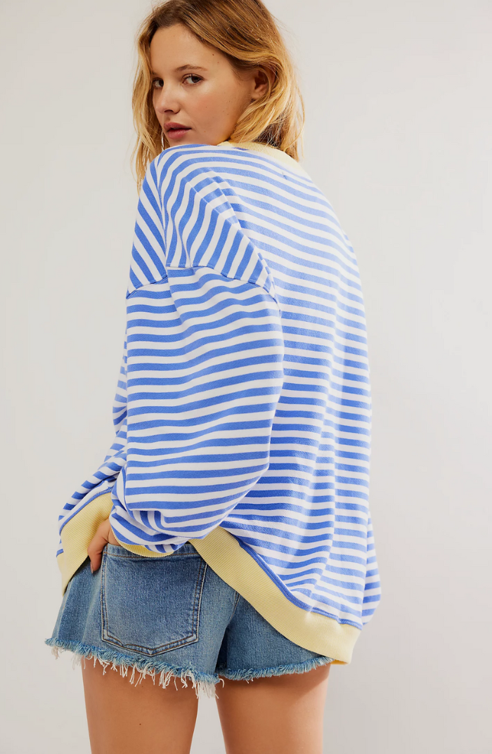 Gestreifter Oversize Damen Pullover Mit Langen Ärmeln