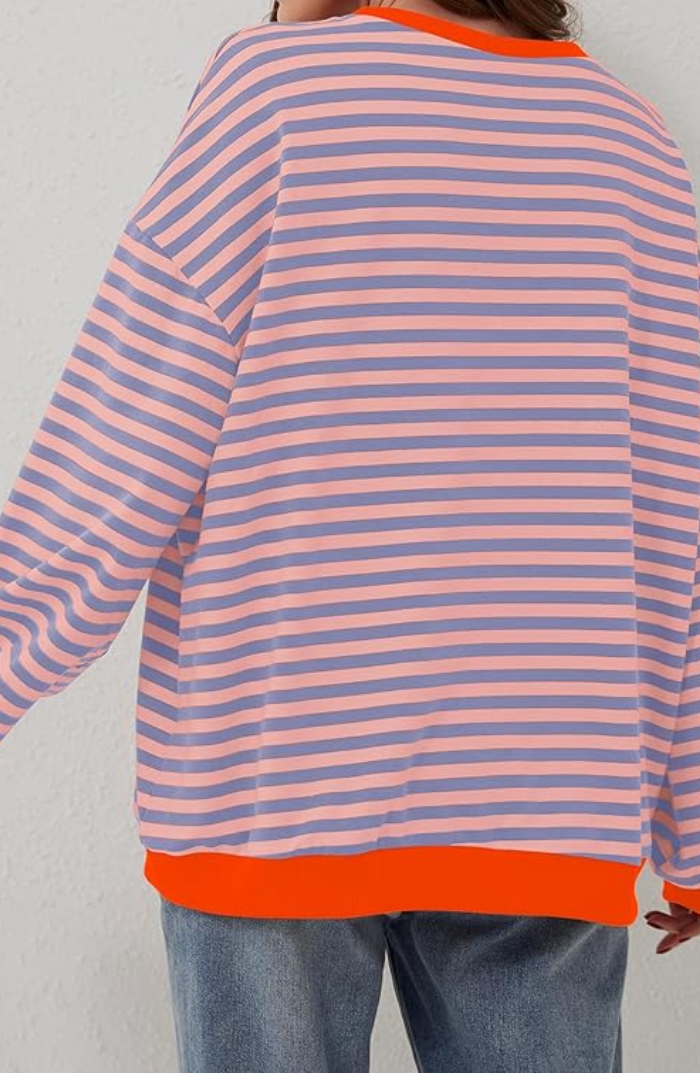 Gestreifter Oversize Damen Pullover Mit Langen Ärmeln