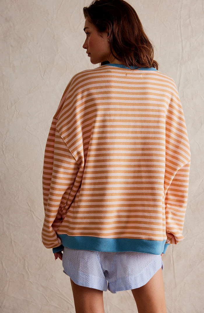 Gestreifter Oversize Damen Pullover Mit Langen Ärmeln
