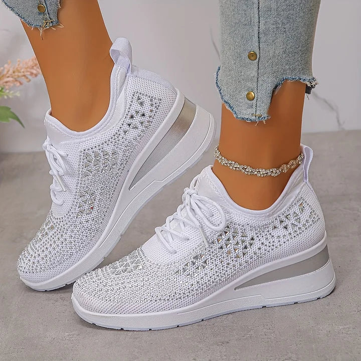 Atmungsaktive Orthopädische Damen Sneaker mit Strassdetails