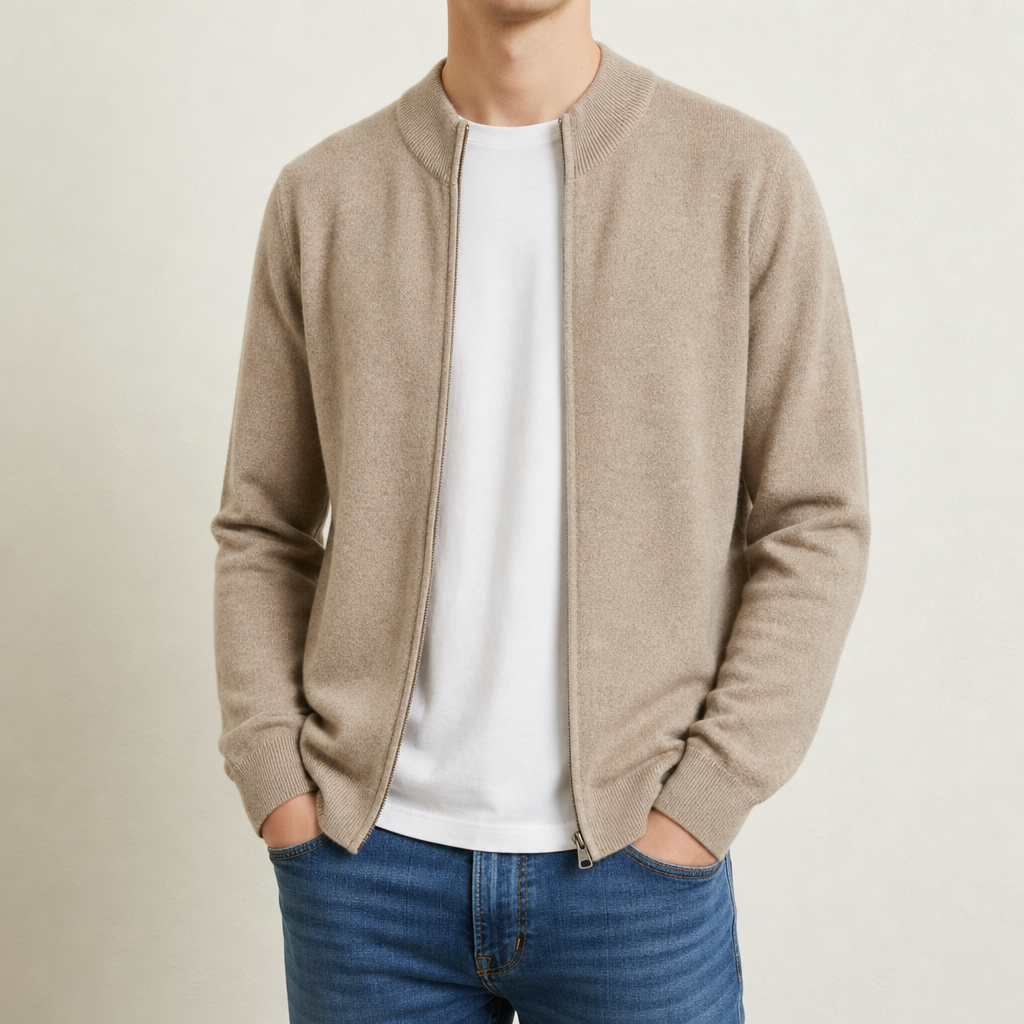 Strickjacke mit Reissverschluss und Stehkragen
