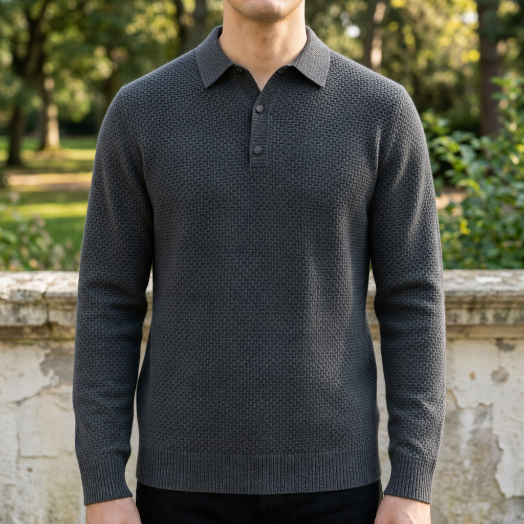 Strukturiertes Strick-Poloshirt mit Knopfleiste