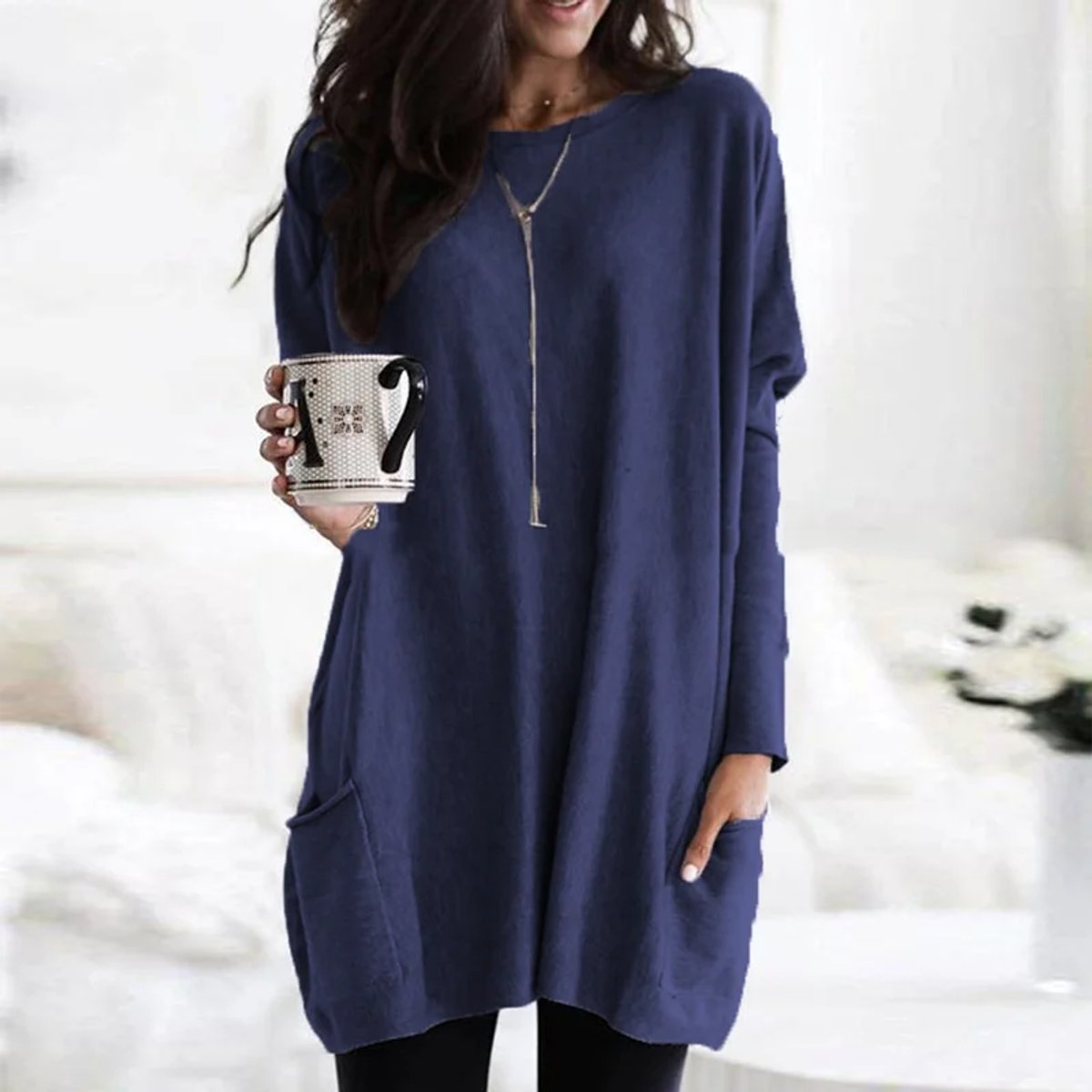Oversize Tunika Pullover Mit Taschen