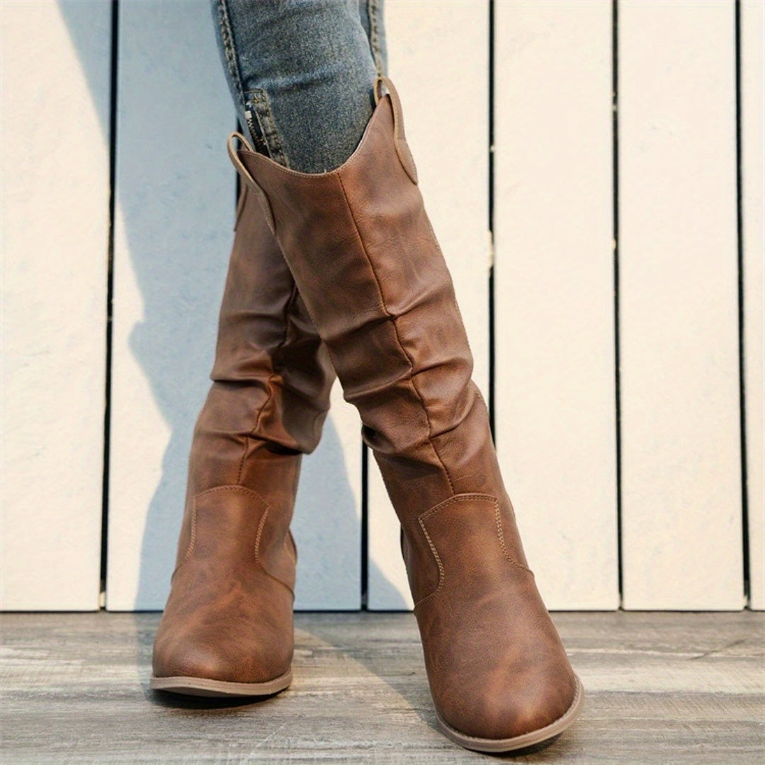 Flache Damen Western Stiefeletten Für Breite Waden