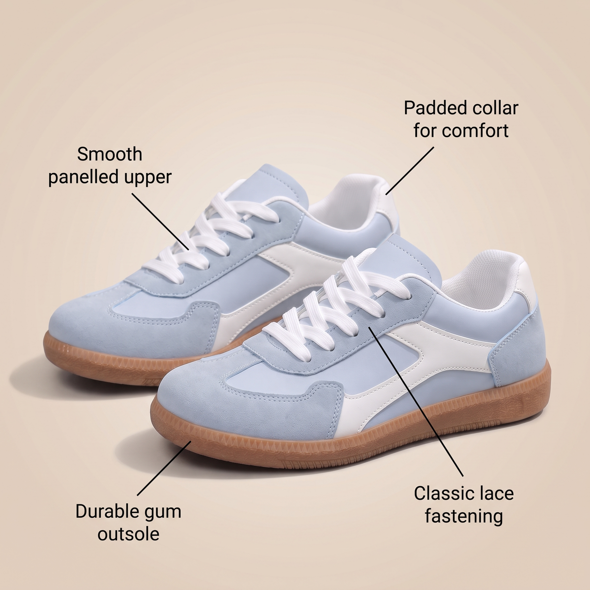 Flache Damen Retro Sneaker mit Gummisohle