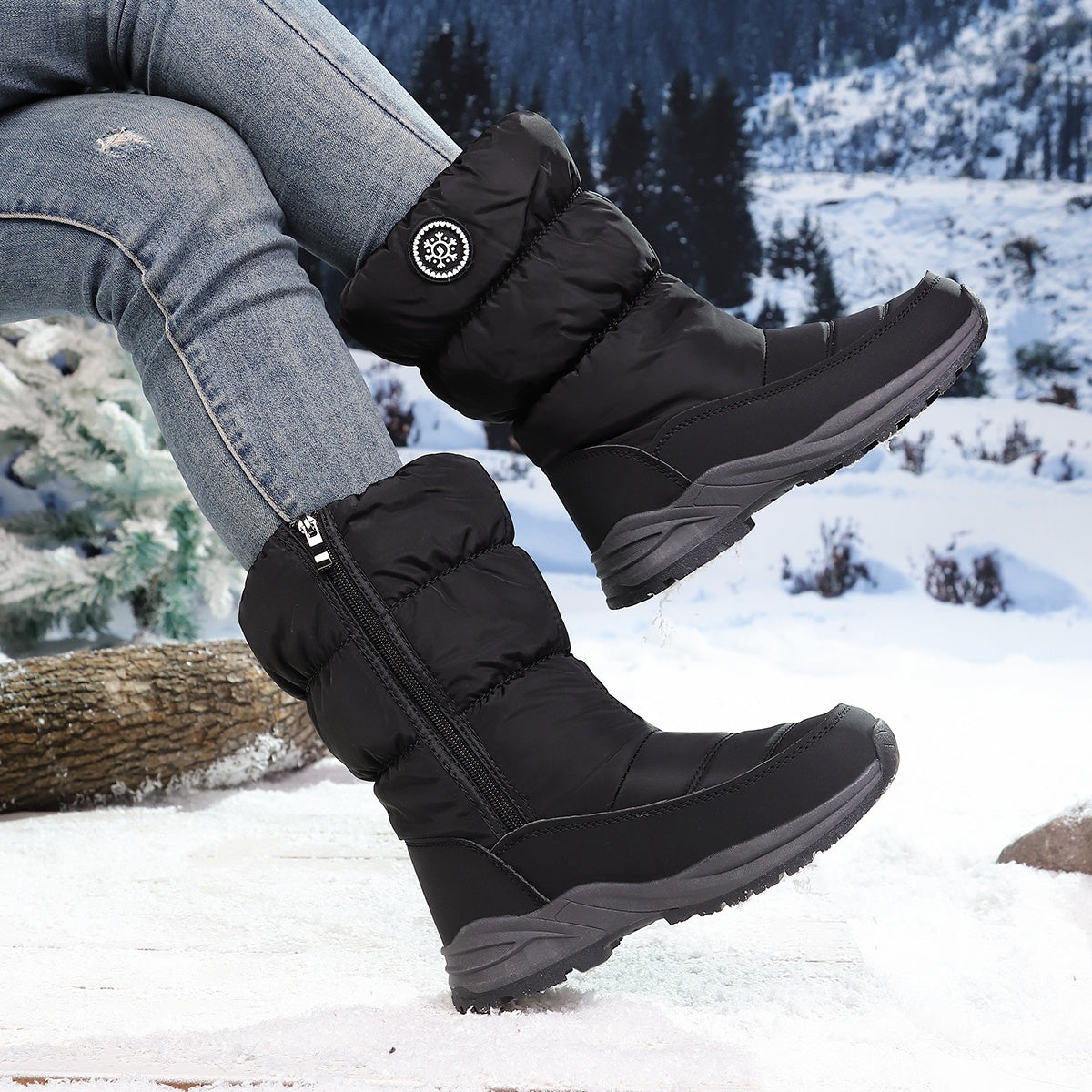 Wadenhohe Damen Winterstiefel Mit Kunstfellfutter