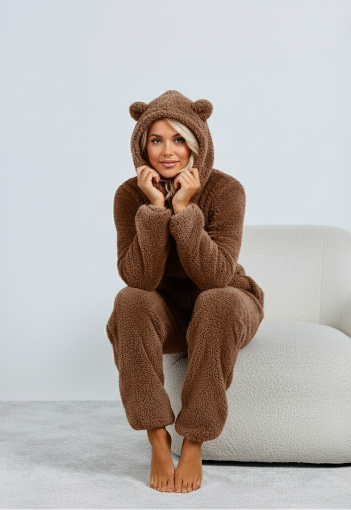 Kuscheliger Teddy Onesie Mit Bärenohren An Der Kapuze