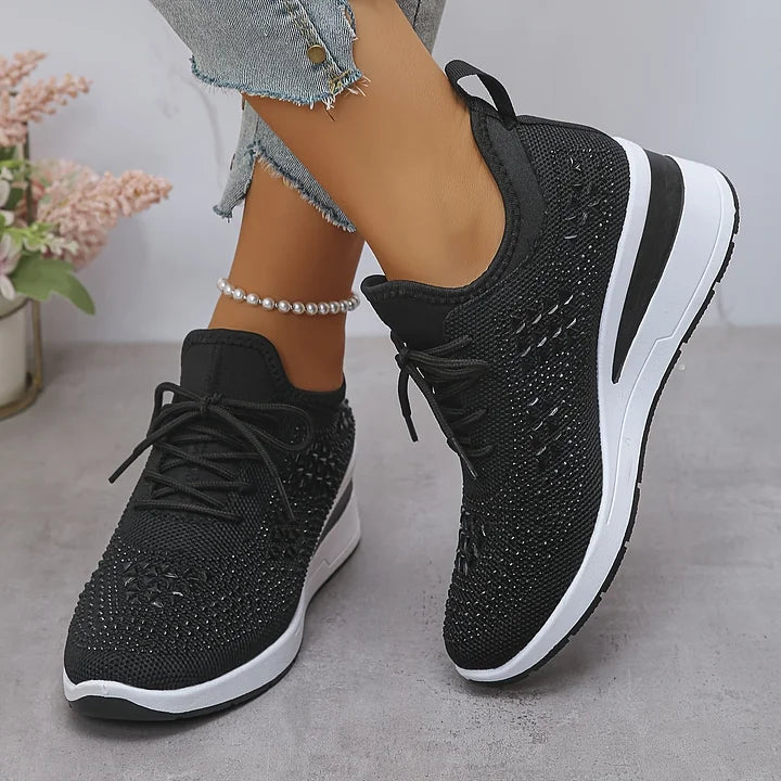 Atmungsaktive Orthopädische Damen Sneaker mit Strassdetails