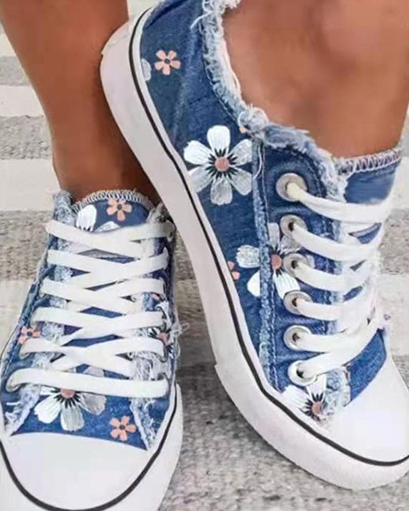 Damen Sneaker aus Denim mit Blumenmuster