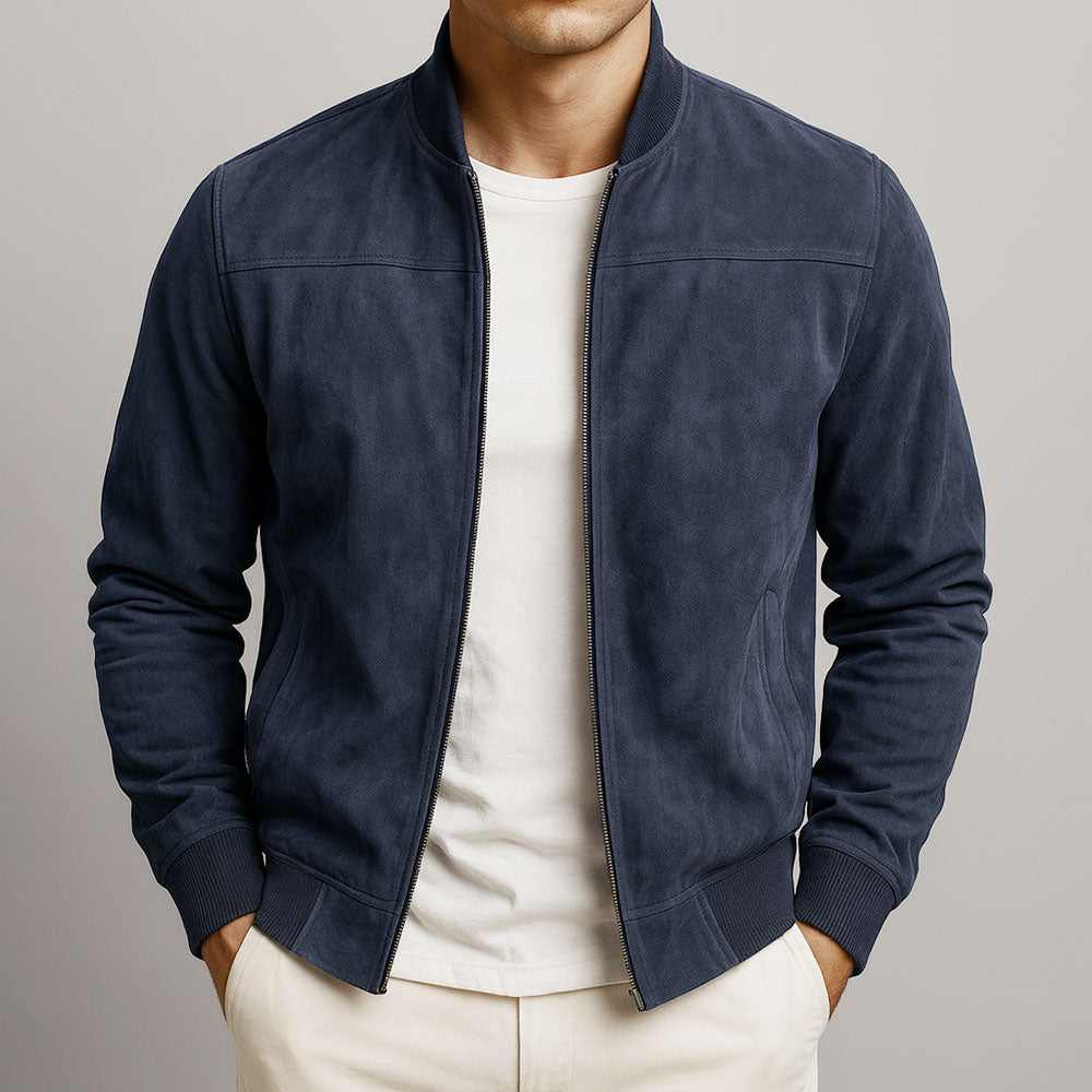 Elegante Herren Bomberjacke aus Velourskunstleder-Optik in Slim Fit