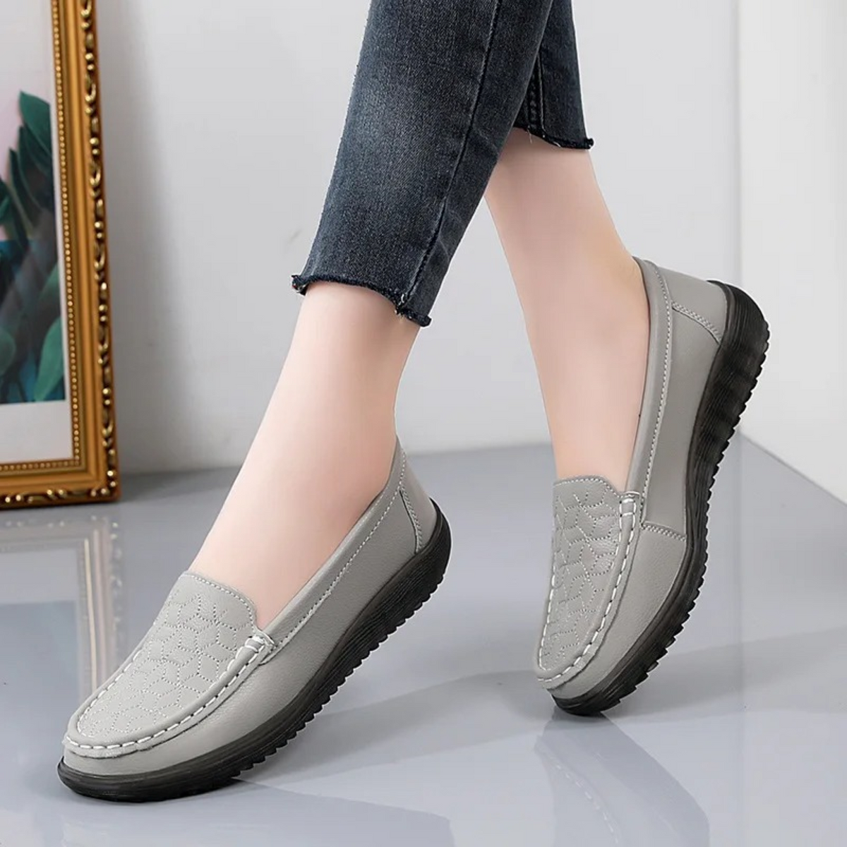 Damen Loafer mit Prägung in Lederoptik