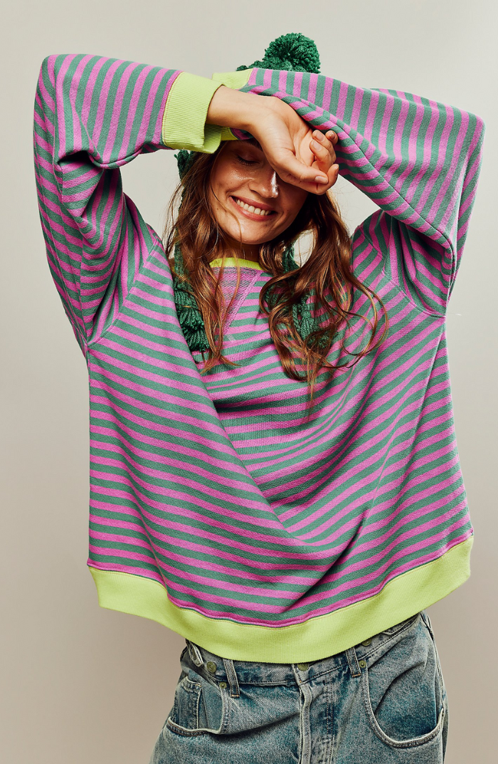 Gestreifter Oversize Damen Pullover Mit Langen Ärmeln