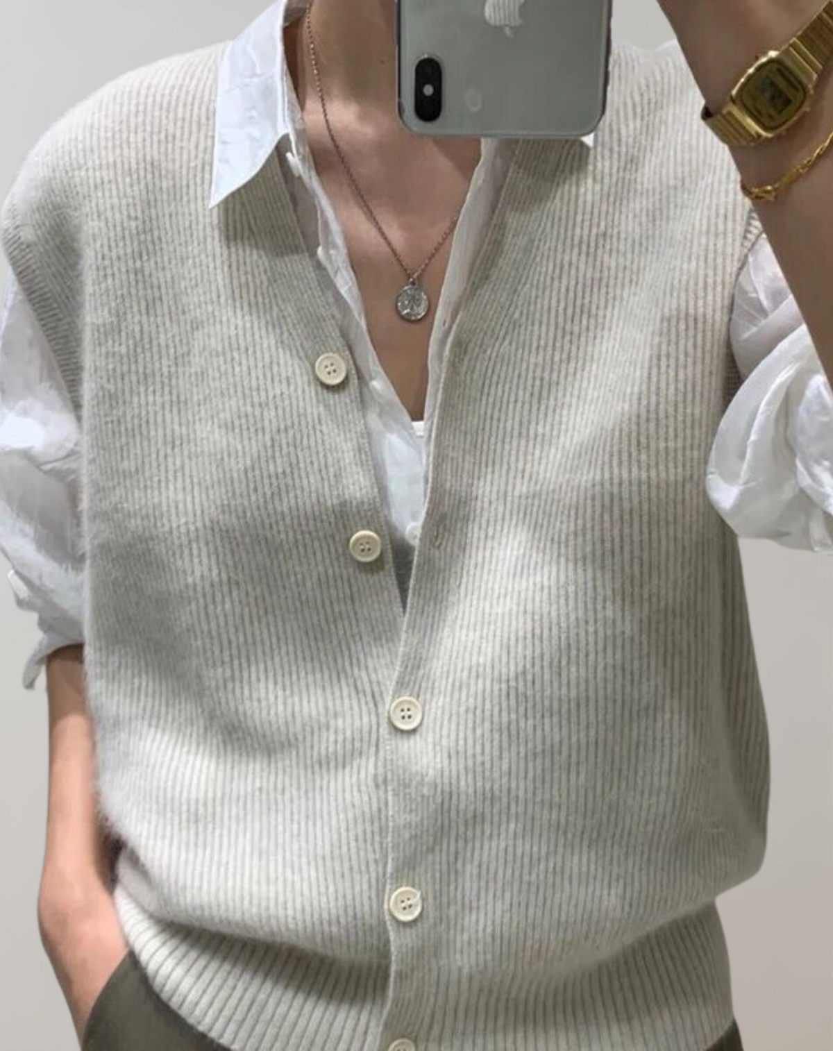 Damen Strickweste Mit Knopfleiste