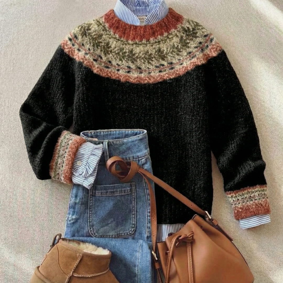 Klassischer Damen Strickpullover Mit Nordic Muster
