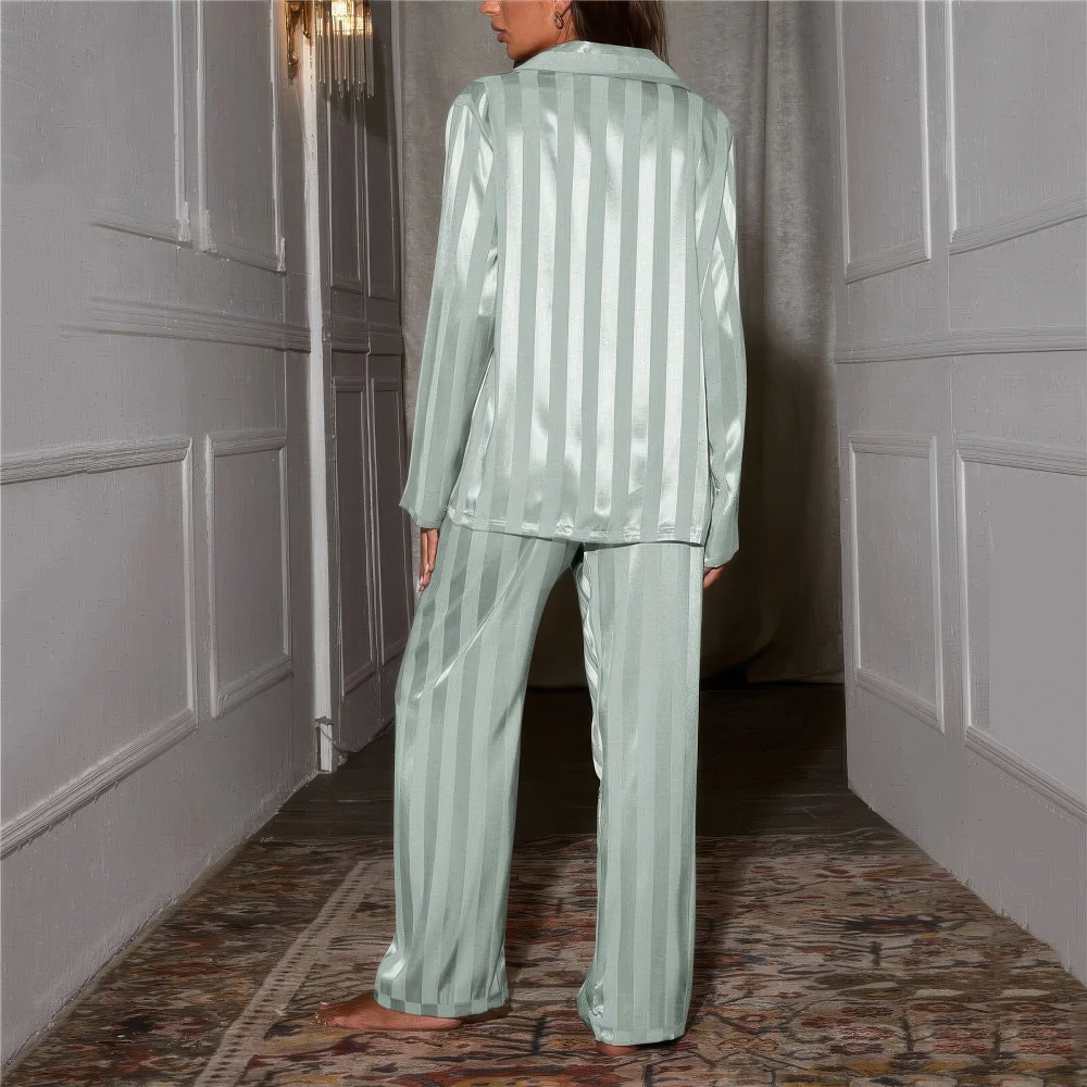 Damen Satin Pyjama Set Mit Feinen Streifen