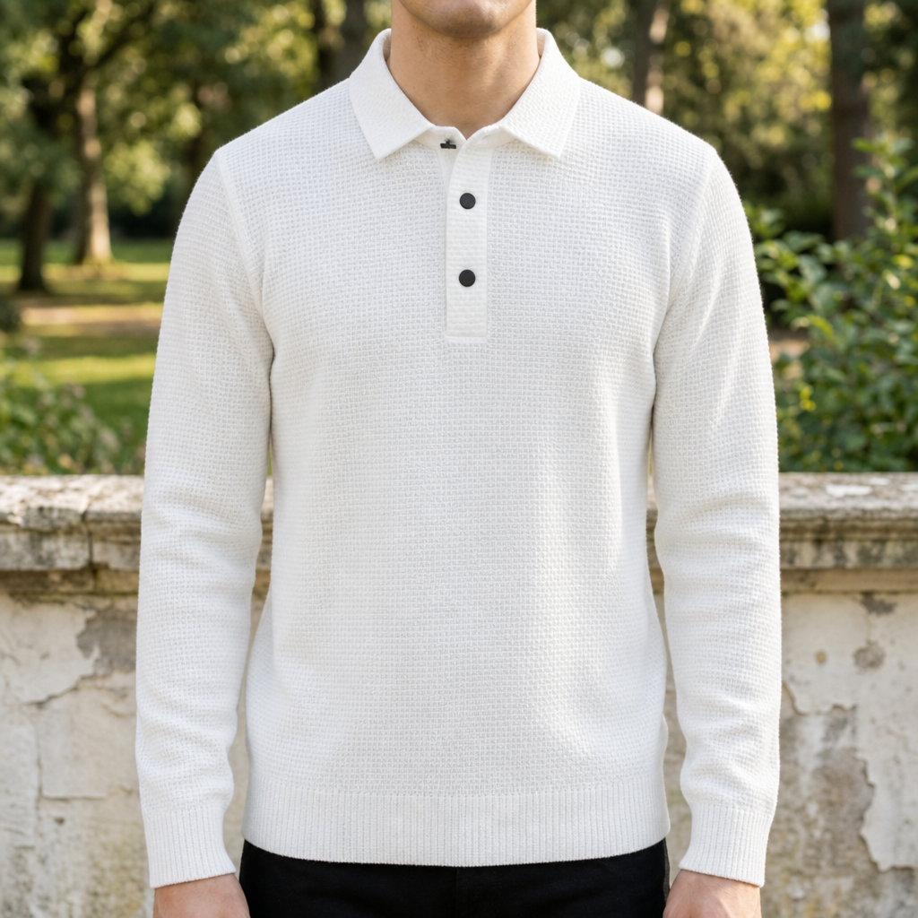 Strukturiertes Strick-Poloshirt mit Knopfleiste