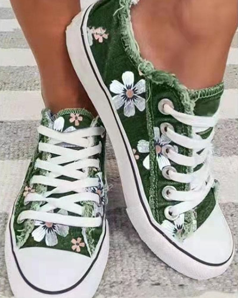 Damen Sneaker aus Denim mit Blumenmuster