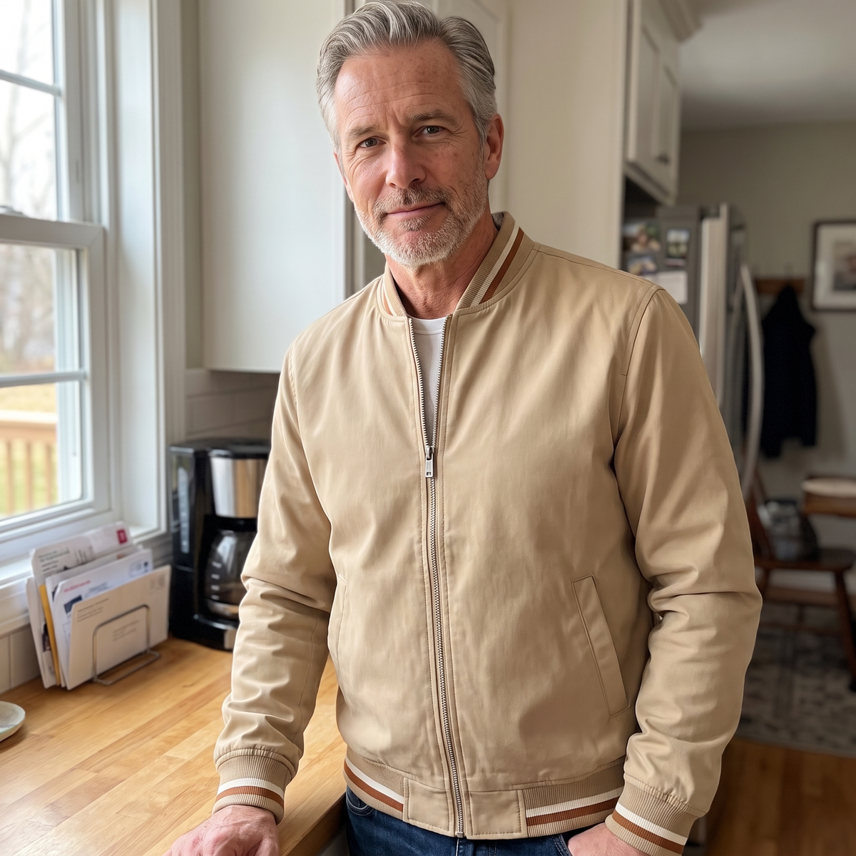 Herren Leichtjacke mit Zipp und Rippbündchen