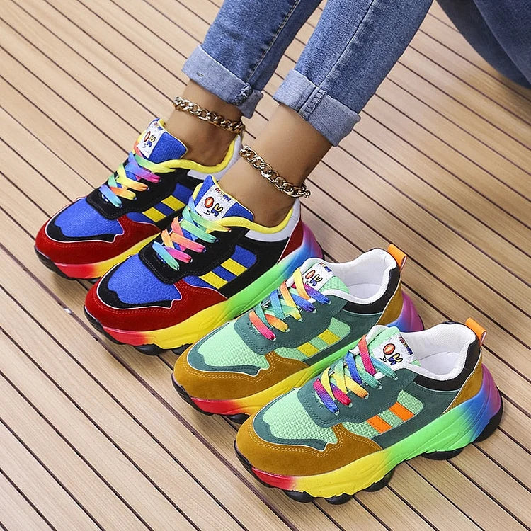 Bunte Orthopädische Damen Sneaker mit Regenbogen Design