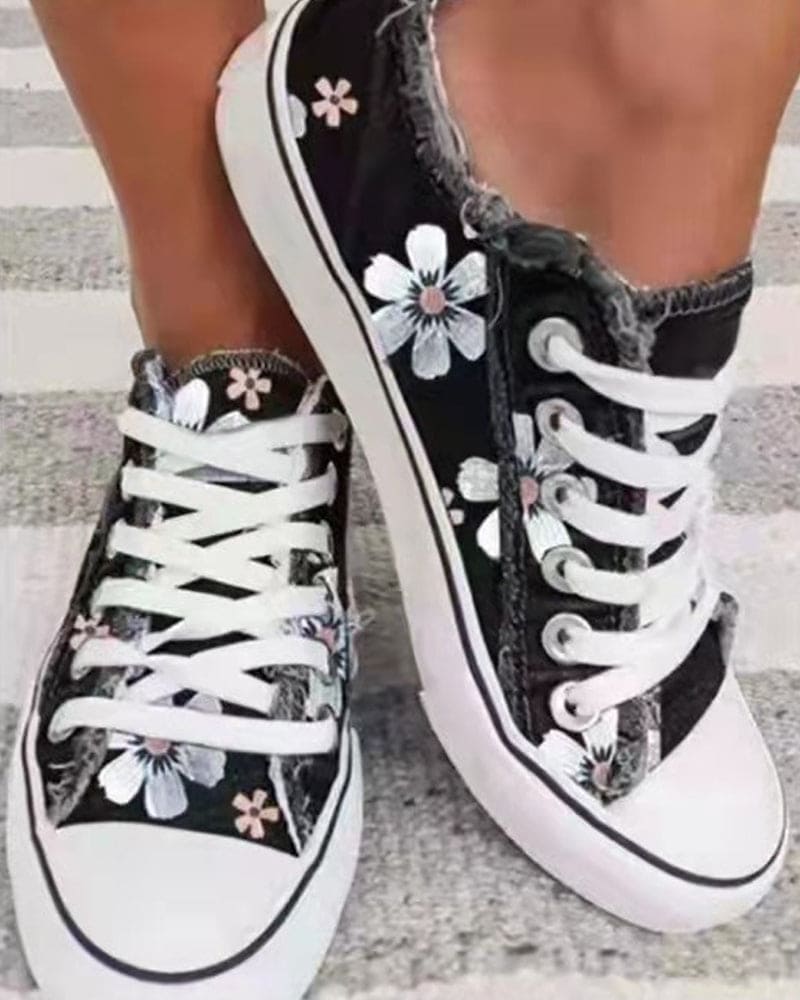 Damen Sneaker aus Denim mit Blumenmuster