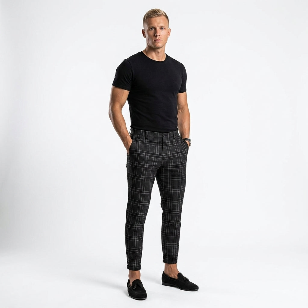 Elegante Karierte Herrenhose mit schmalem Schnitt fürs Büro