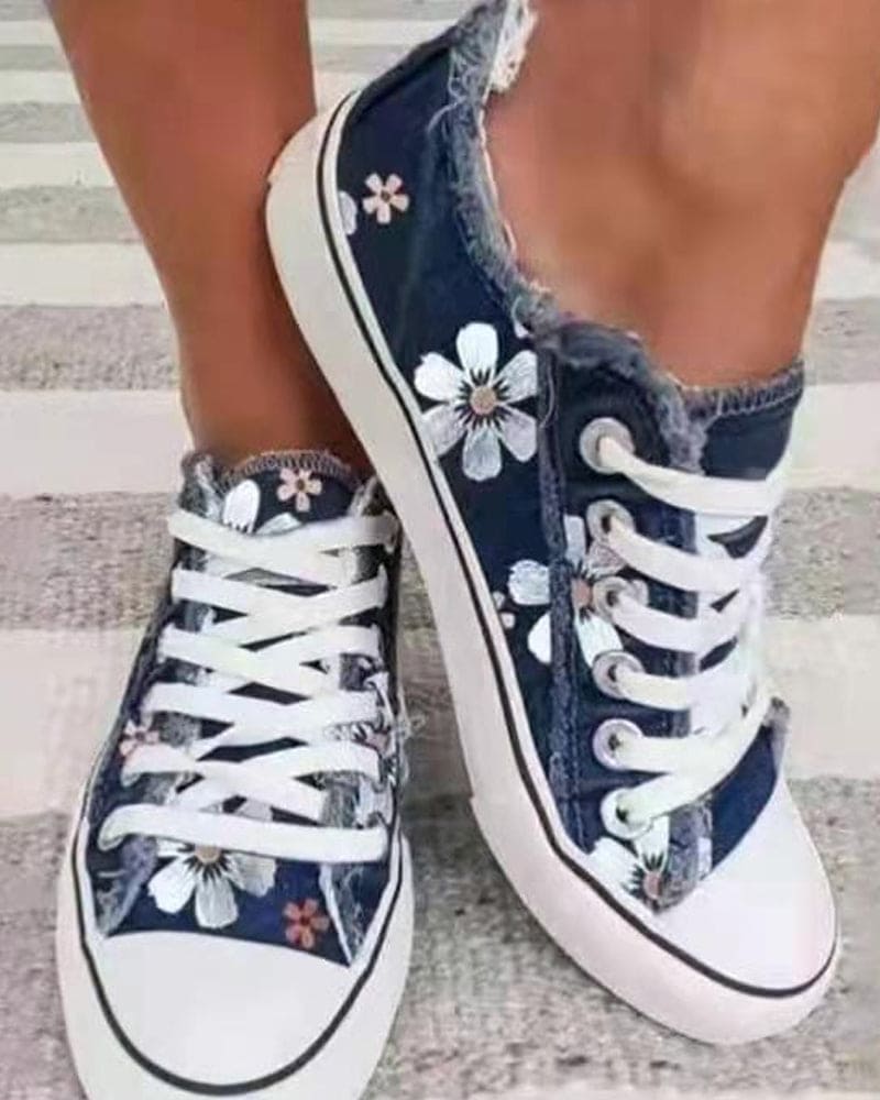 Damen Sneaker aus Denim mit Blumenmuster